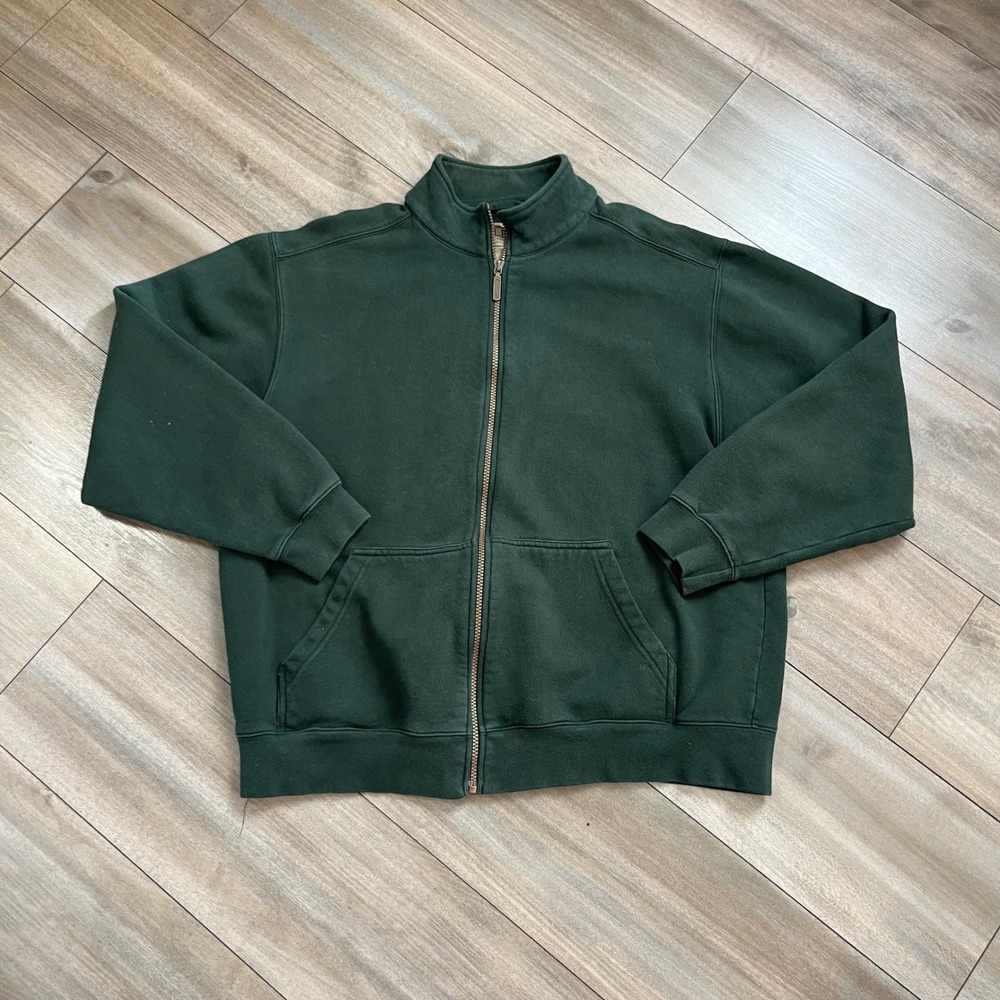 LL Bean Mens Full Zip Sweatshirt Jacket Green Large Regular OWP05 Mock Neck